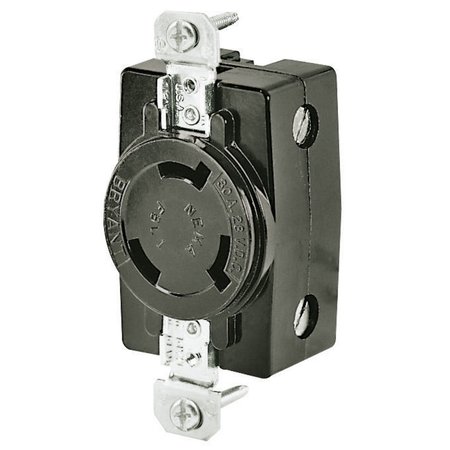 BRYANT Locking Device, Flush Receptacle, 30A 28VDC, 2-Pole 3-Wire Grounding, FSL1R, Screw Terminal, Black FSL1FR